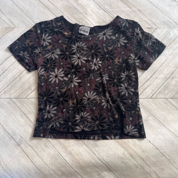 VINTAGE BLACK FLORAL BABYDOLL TOP - Picture 2 of 4